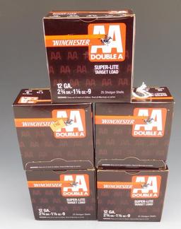 Lot #15 - (5) full boxes of Winchester Double A, Super-lite Target load, 12 GA, 2 ¾ in, 1  1/8
