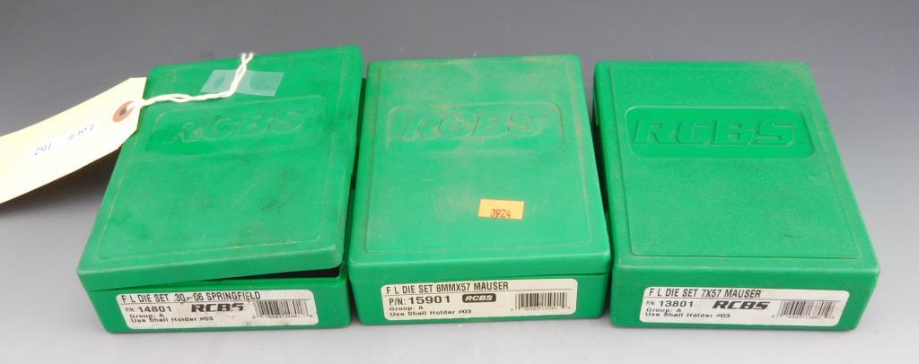 Lot #162 - (3) RCBS Reloading Dies in plastic hardcases: .30-06 Springfield, 7x57mm Mauser,  8mm