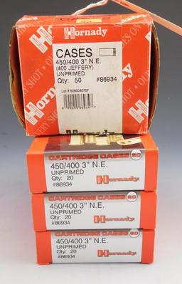 Lot #164 - (4) Boxes of Hornady 450/400 3” N.E. (400 Jeffery) Cartridge Cases all new never  used
