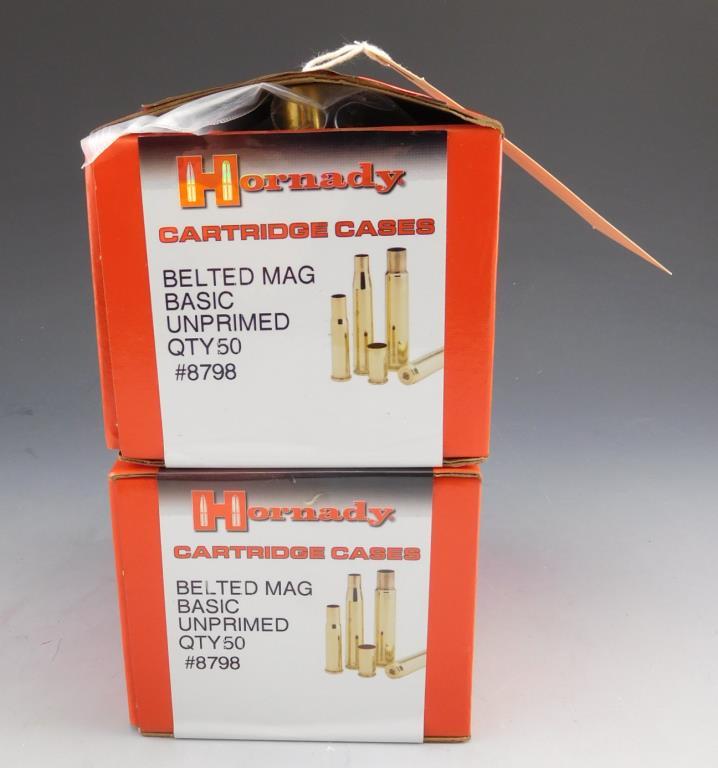 Lot #173 - (2) Boxes of Hornady Belted Mag Basic Unprimed cases (approx 100 total)