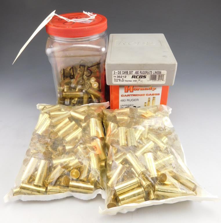 Lot #174 - (1) RCBS 3 Die Carb set .480 Ruger /475 Linebaugh, (1) box of Hornady .480 Ruger  un