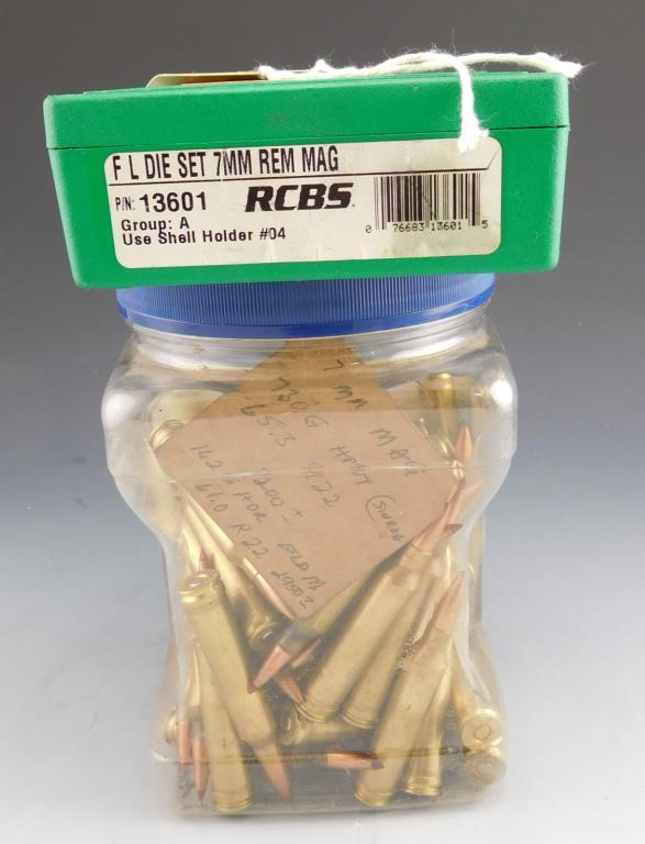Lot #176 - RCBS 7mm Rem Mag reloading die and approx 50 reloaded rounds of 7mm Rem Mag