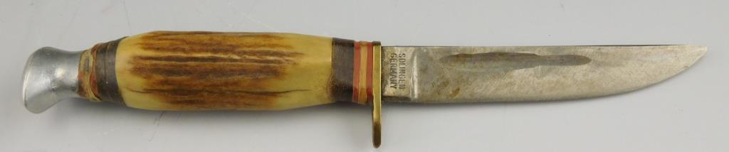 Lot #19 - Bear Mrg. Precise Silver Eagle knife in shealth (6”), Vintage Solingen Sabre  Monarch