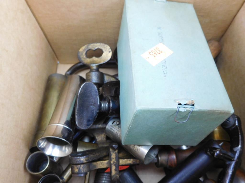 Lot #245 - Box of vintage and antique reloading items: Several James Dixon and Sons Powder