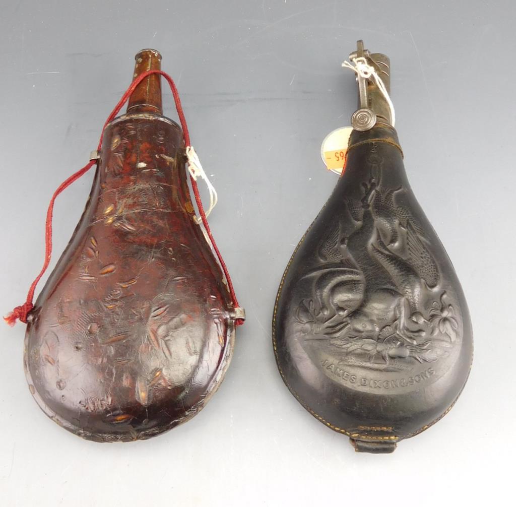 Lot #251 - (2) Vintage shot pouches: (1) James Dixon and Sons leather with Rabbit and Game  Bird