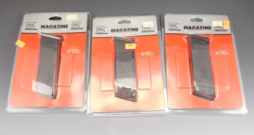 Lot #31 - (3) Glock G21 13 round double stack .45 ACP mags (all new in packaging never  used)