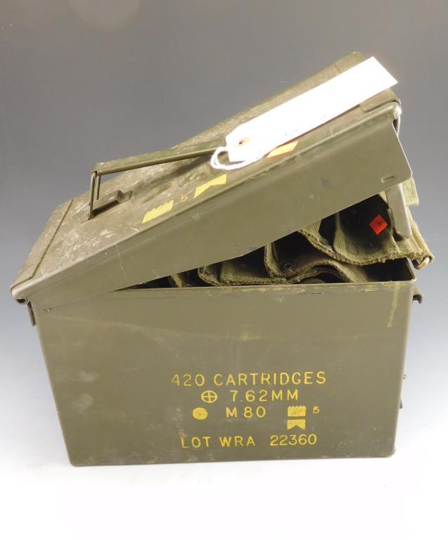 Lot #317 - Steel ammo box containing (4) Bandelier