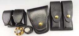 Lot #39 - (3) Leather Pistol Holsters, (1) leather belt mount hand cuff holder, (1)  Galls Gear