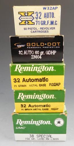 Lot #66 - (90) rounds of Remington 32 Auto, 71 GR metal case, (50) rounds of Remington 38  Spcl