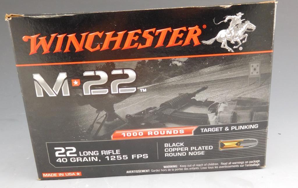 Lot #73 - (1000) rounds of Winchester M22, 22 Long Rifle, 40 GR, Black copper Plated Round  Nose