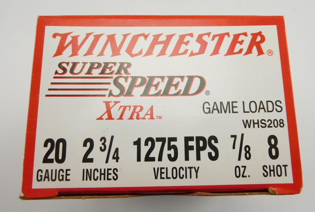 Lot #77 - (225) rounds of Winchester Super Speed Xtra, 20 GA, 2 ¾ in, 8 Shot