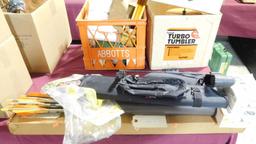 Lot #8 - Bow hunters lot: Sight Master Bow sight in box, Touchmaster right hand mount,  Easton