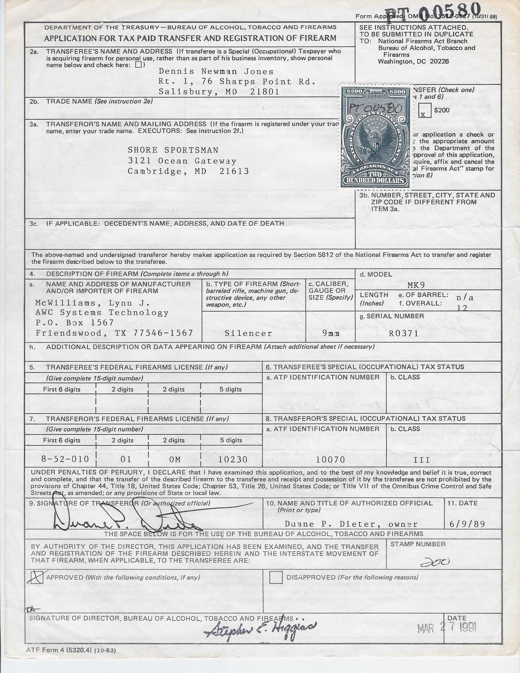 AWC Systems Technology MK9. Have the Orig. Form 4. Listed as Mdl Mk9. MFG. listed as AWC Systems