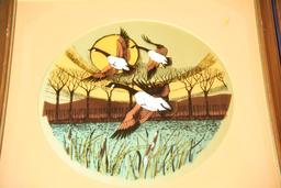 Lot #1 -  Set of (4) framed reverse paint on glass wildlife artworks: Ducks, Canada Geese,