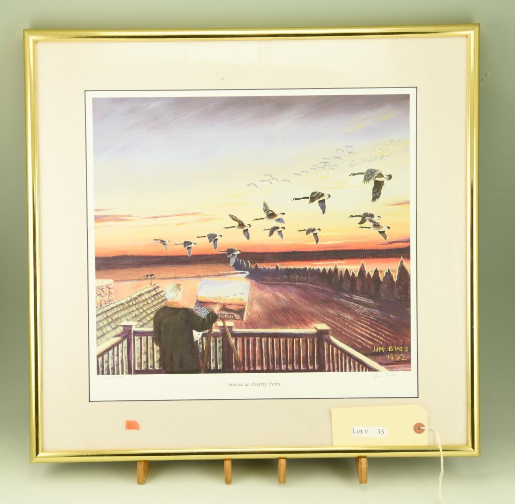 Lot #35 - “Sunset at Poverty Point” framed print by Jim Bugg (22”Sq)