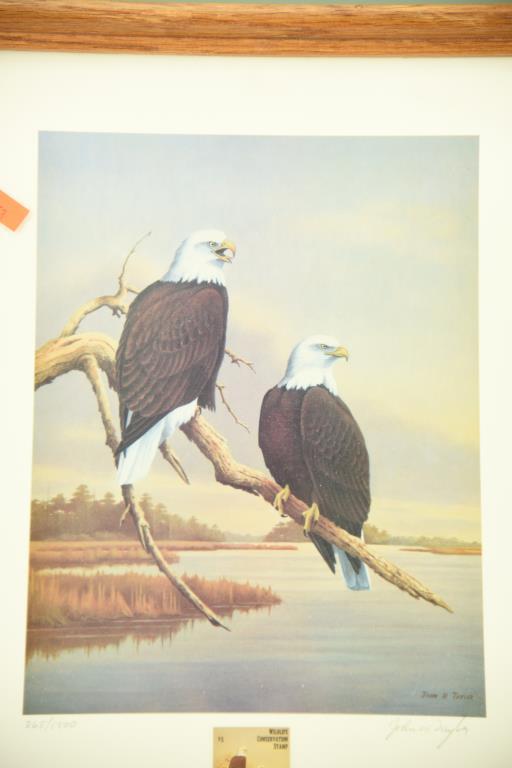 Lot #38 - Framed 1989 Maryland Wildlife stamp print of Bald Eagles by John Taylor