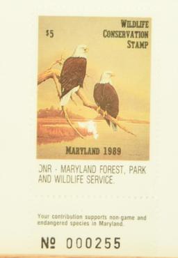 Lot #38 - Framed 1989 Maryland Wildlife stamp print of Bald Eagles by John Taylor