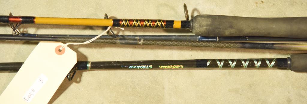 Lot #5 - (4) fishing poles: Cabela’s 6ft salt striker, Shakespeare Ugly Stick Tiger Lite 6ft