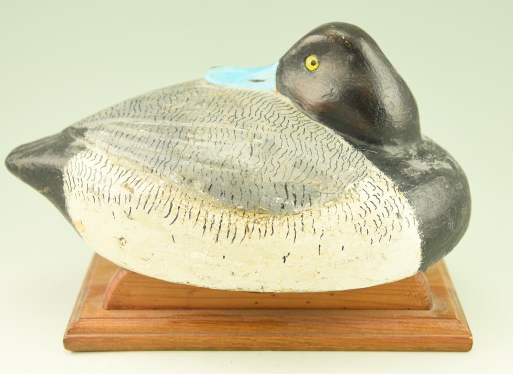 Lot #156 - Preening carved bluebill drake unsigned