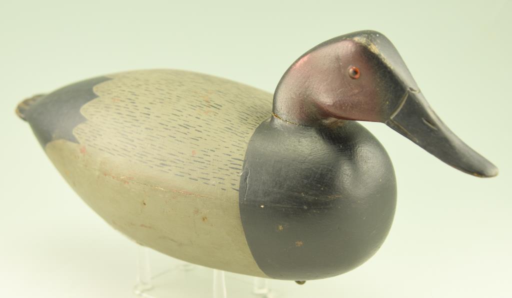 Lot #172 - Jess Heisler, Bordentown, NJ hollow body Canvasback drake branded J.A. Stokes,