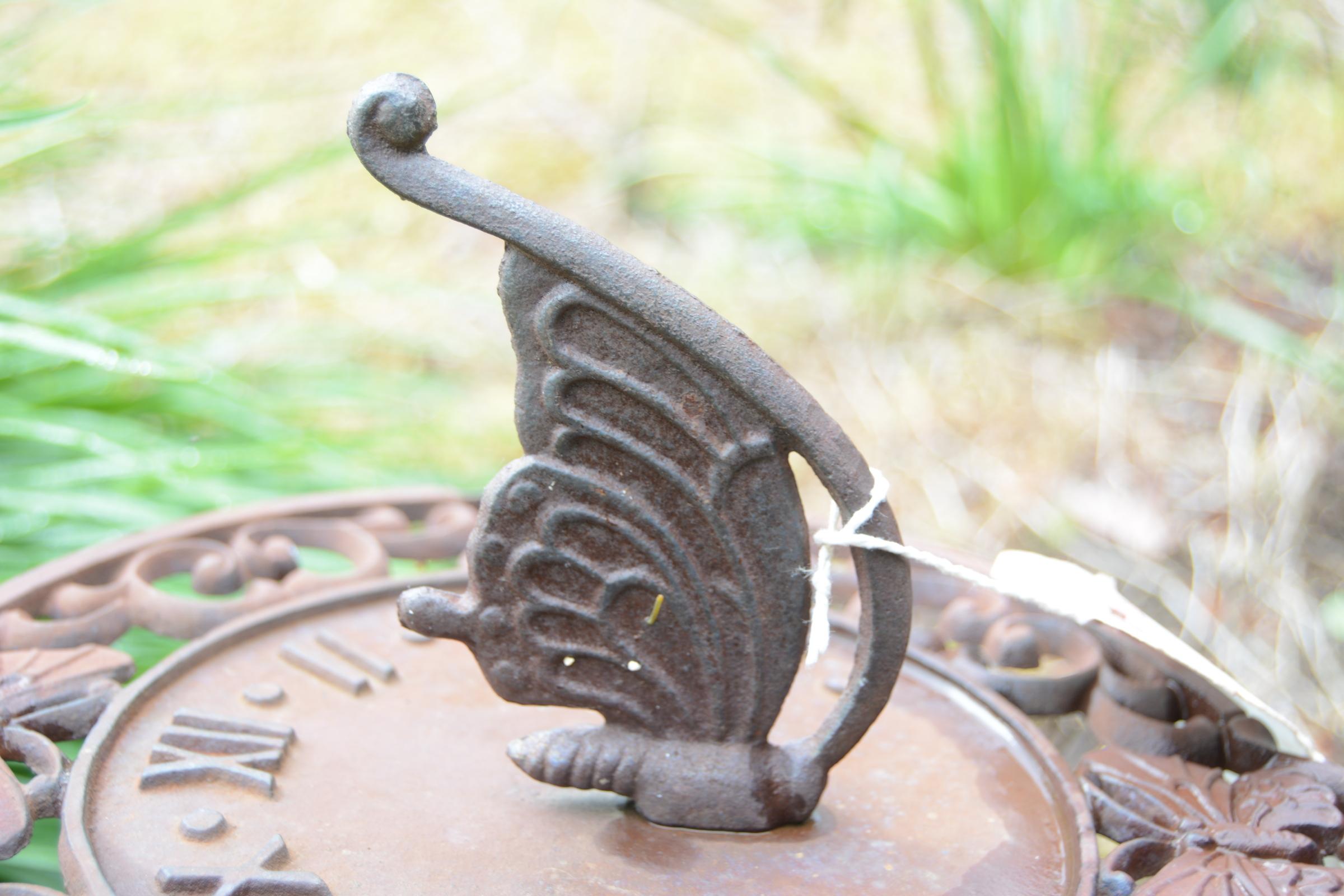 Lot #1 -  Cast iron butterfly decorated sun dial 12” diameter