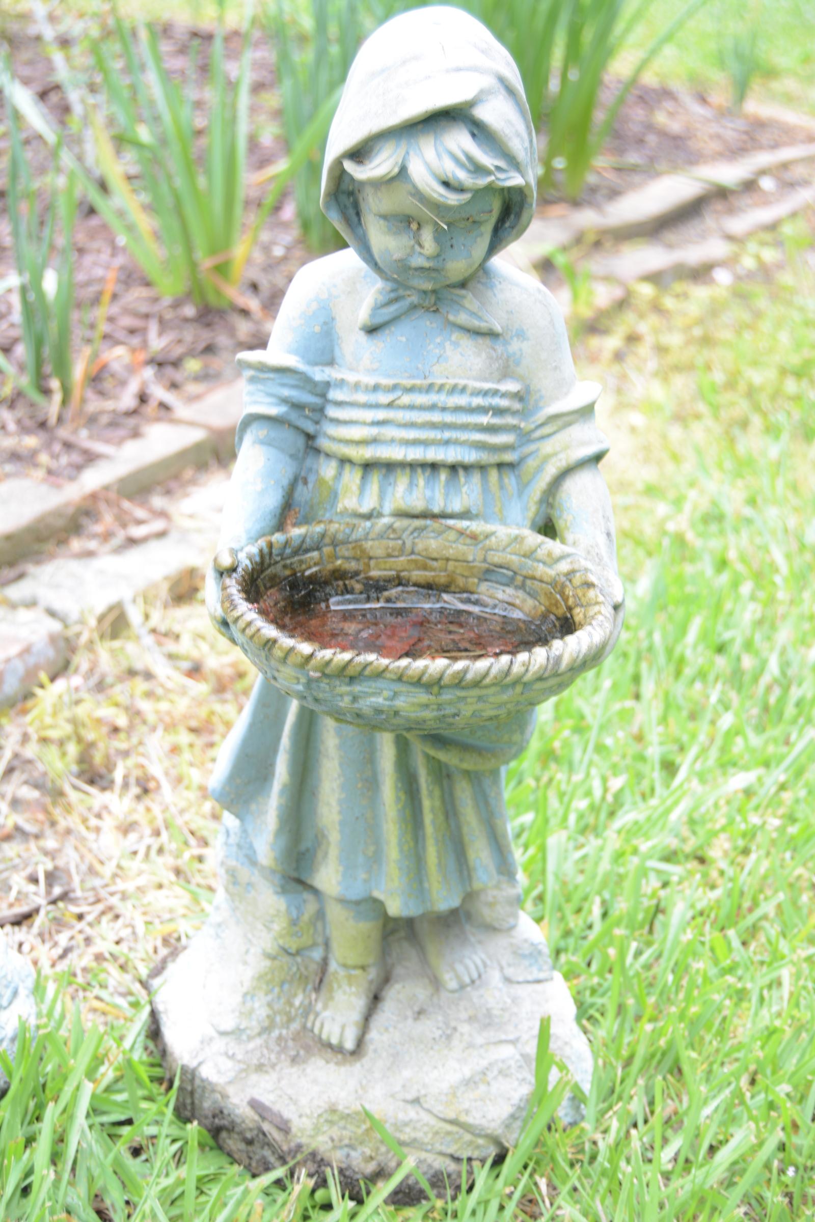Lot #10 - Pair of Resin boy and girl garden statuaries 16” each