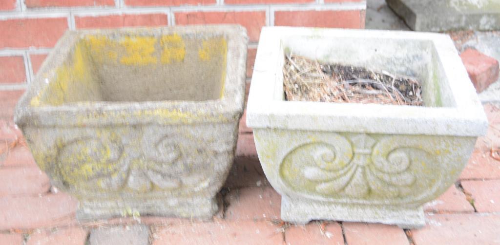 Lot #6 - Pair of concrete square garden planters 12”