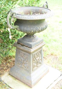 Lot #352 - Cast iron double handled 18” flower fernery/planter on cast iron pedestal 35” tall