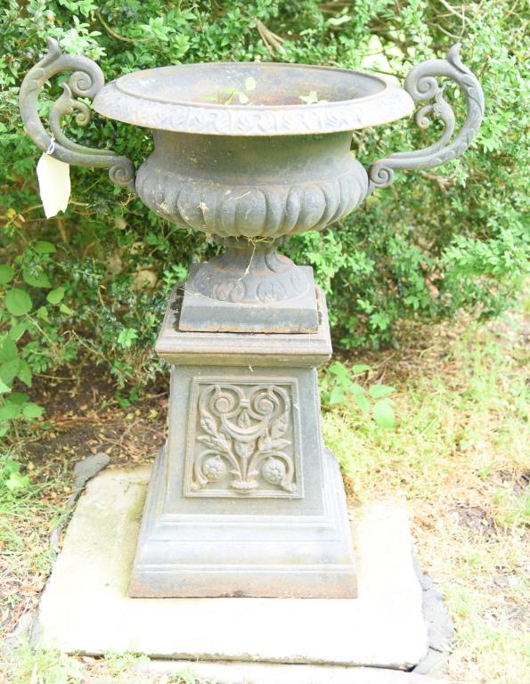 Lot #352 - Cast iron double handled 18” flower fernery/planter on cast iron pedestal 35” tall