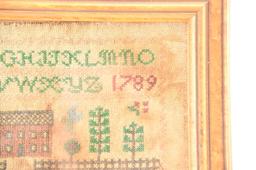 Lot #370 - Framed 18th Century Virginia needlepoint alphabet sampler with upper and lower case