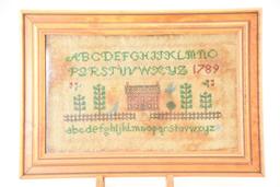 Lot #370 - Framed 18th Century Virginia needlepoint alphabet sampler with upper and lower case