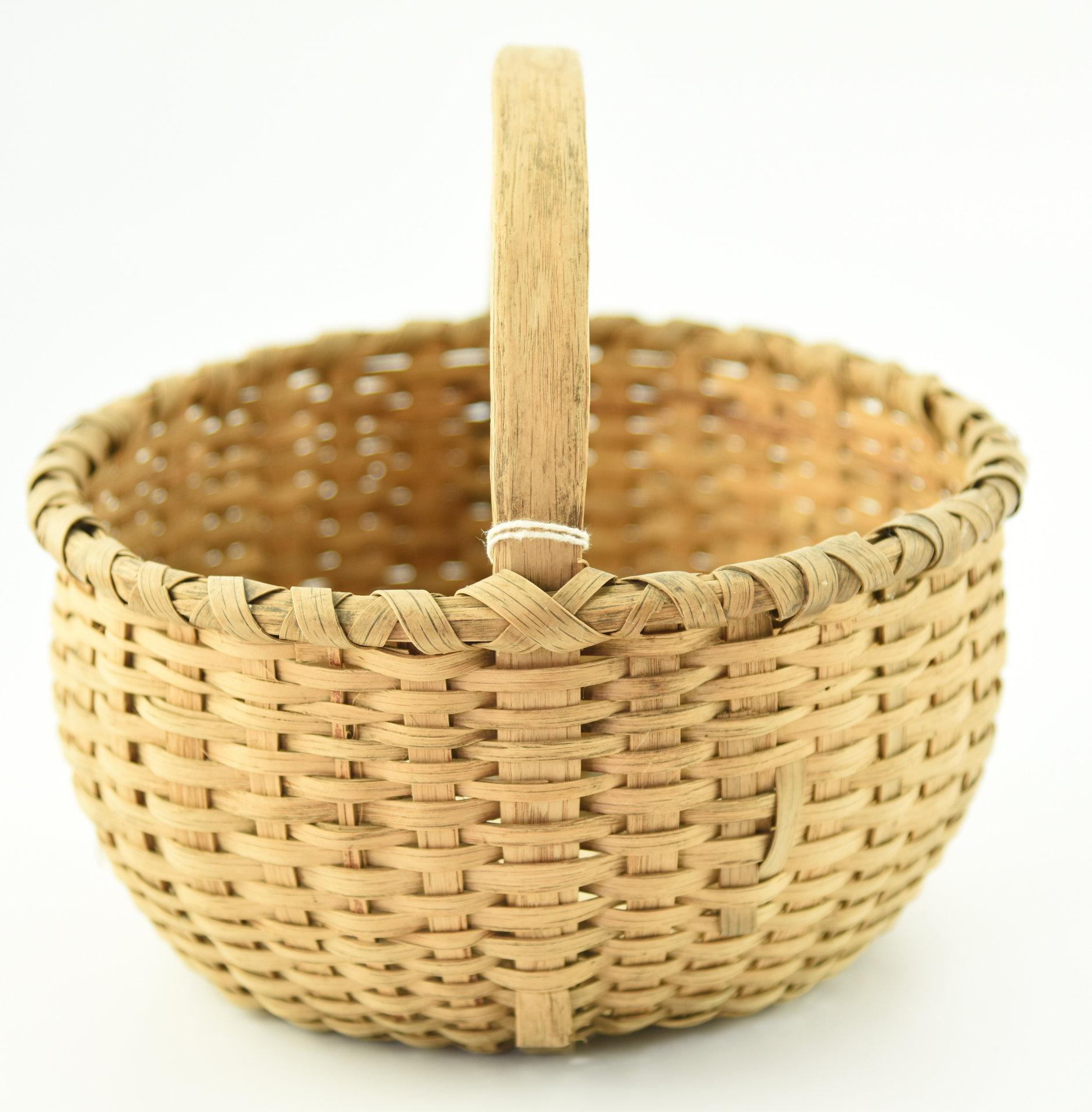 Lot #374 - 19th Century split Oak 9 ½” gathering basket with Oak handle excellent condition