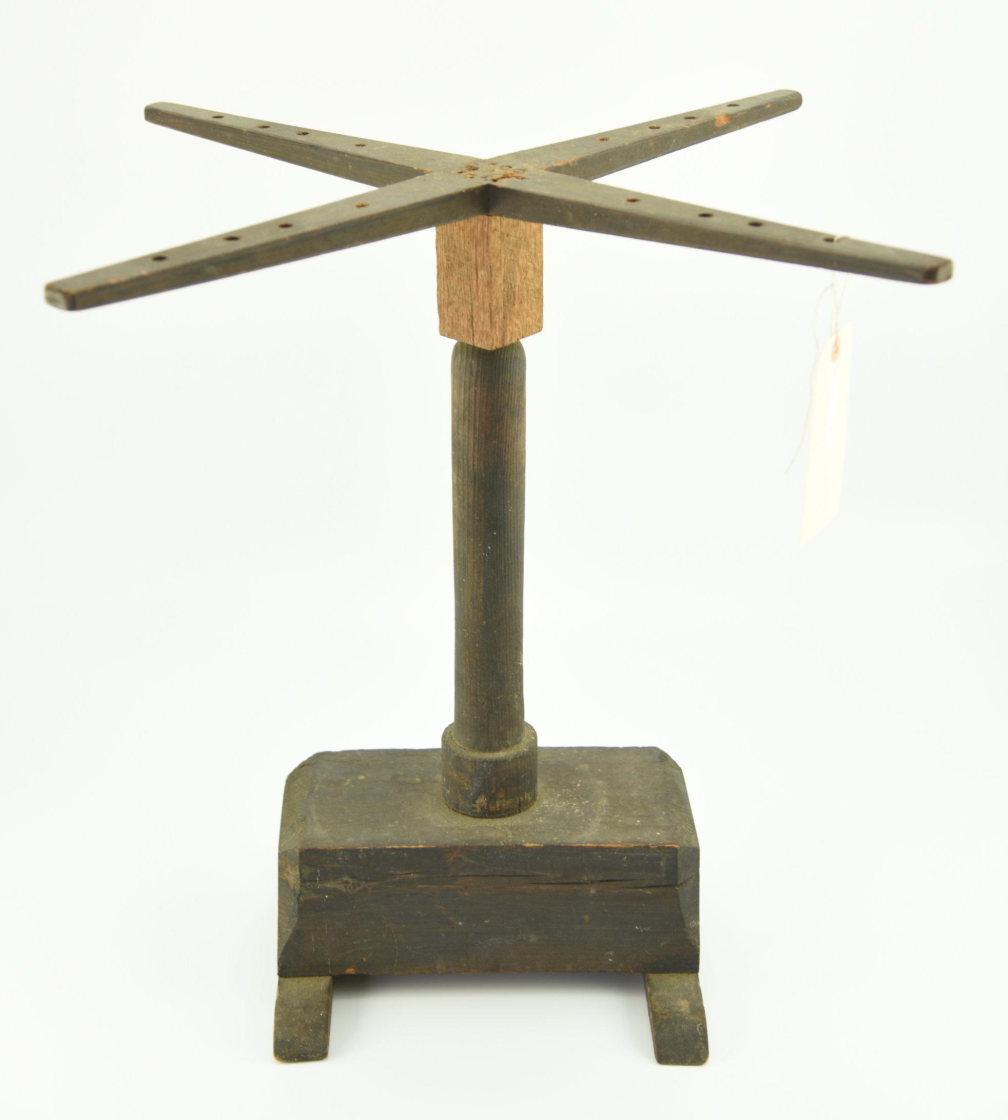 Lot #375 - Primitive mid to late 19th Century yarn winder on pedestal 22”