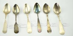 Lot #429 - 6 Coin Silver Spoons to include: Newell Harding & Co, Boston, Mass (C1830-60), One