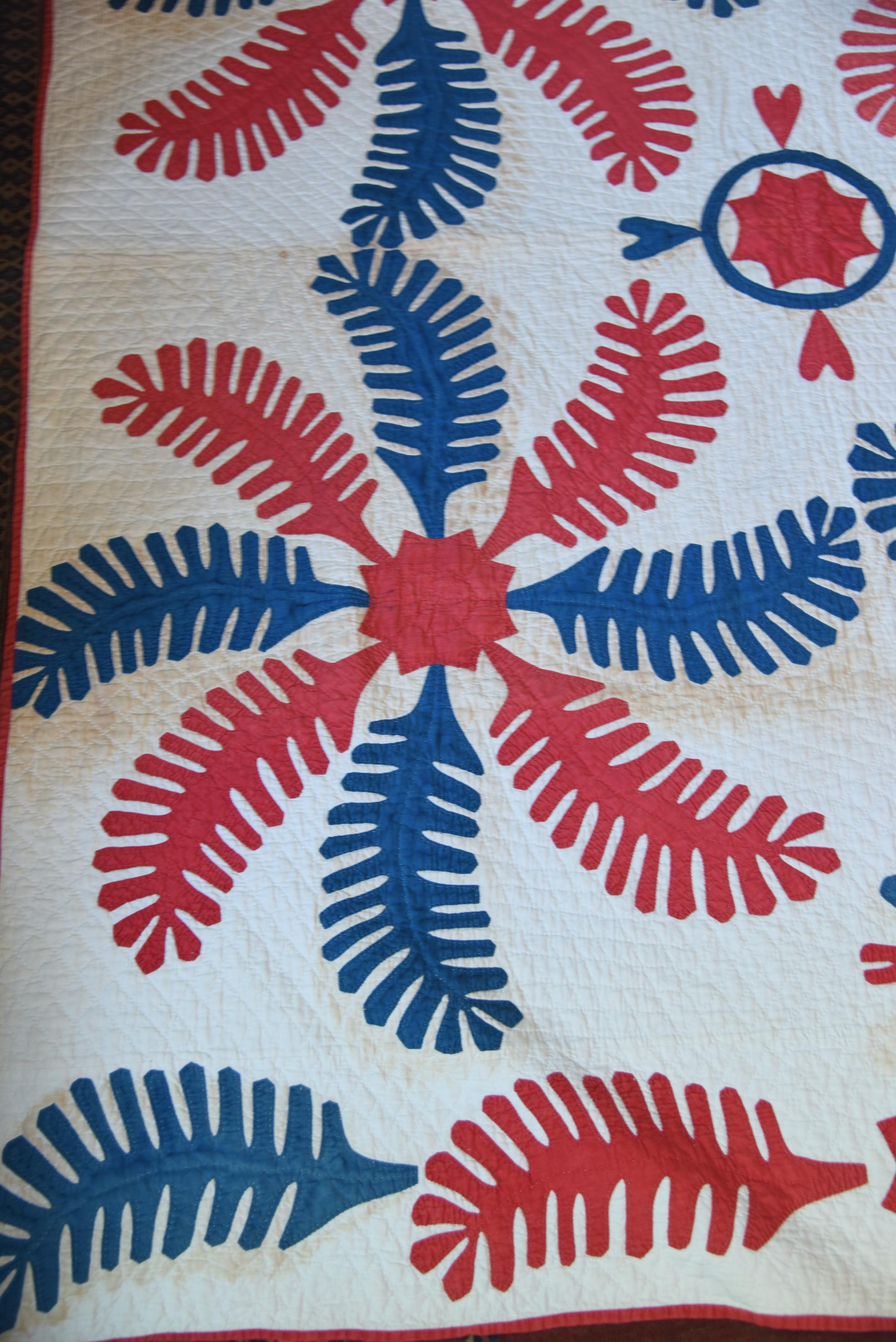 Lot #536 - Gorgeous American red, white, and blue floral applique “Princess Feather” pattern