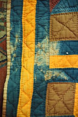 Lot #538 - Brilliant Golden Star pattern, blue maroon and gold pattern quilt 68” x 68” (few min