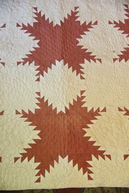 Lot #539 - Red and Ivory pattern antique handsewn quilt (94” x 96”)