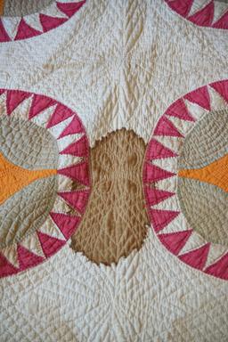 Lot #541 - Stitched applique sunflower pattern antique quilt circa 1840 some staining (quilt is