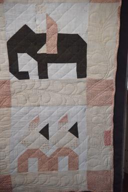 Lot #550A - American late 19th century figural applique and Pieced Crib Quilt in six 11” square