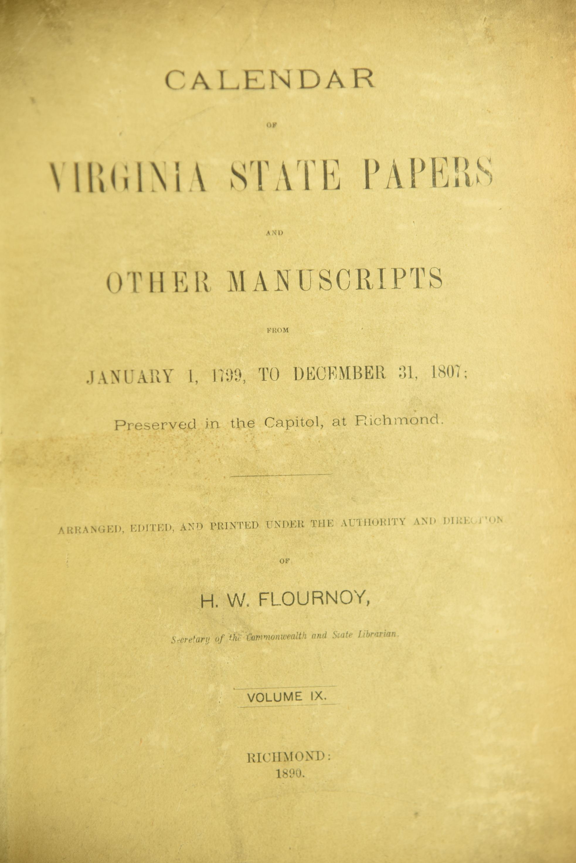 Lot #649 - 6 Calendar Volume Set to Include "Virginia State Papers & other Manuscripts. Covers