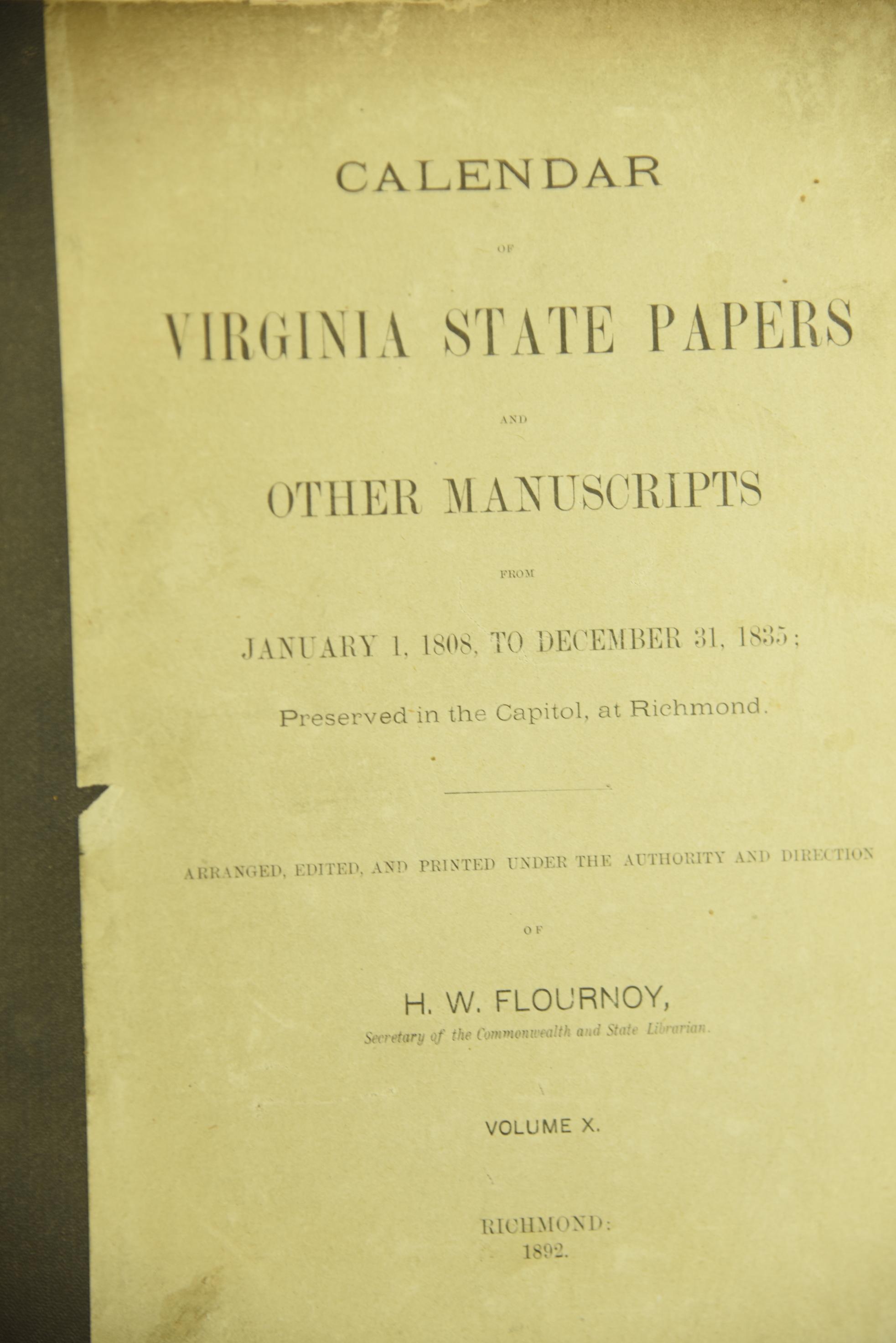 Lot #649 - 6 Calendar Volume Set to Include "Virginia State Papers & other Manuscripts. Covers