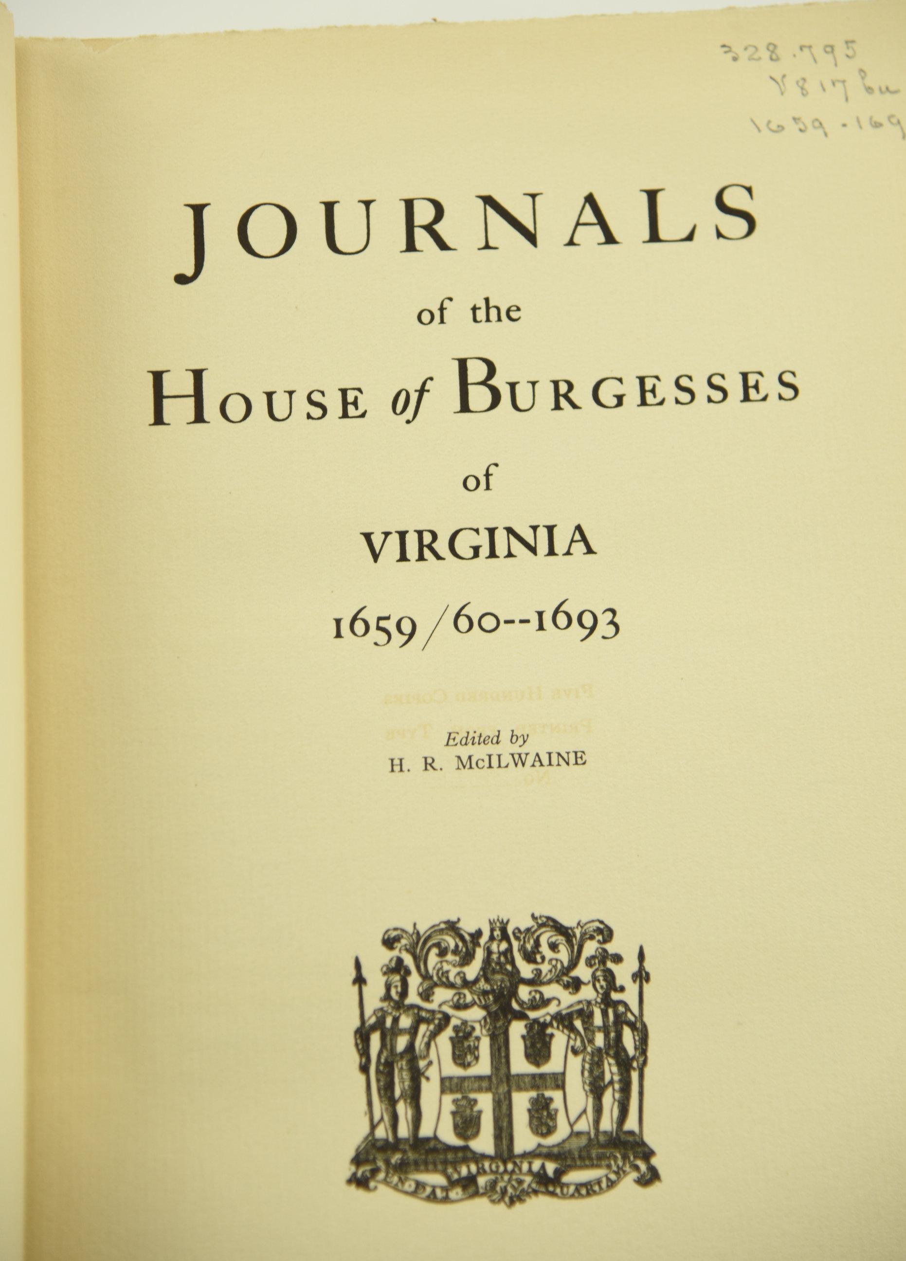 Lot #655 - 16 Volume Set of “Journals of the House of Burgesses of Virginia” Series Covers Dates