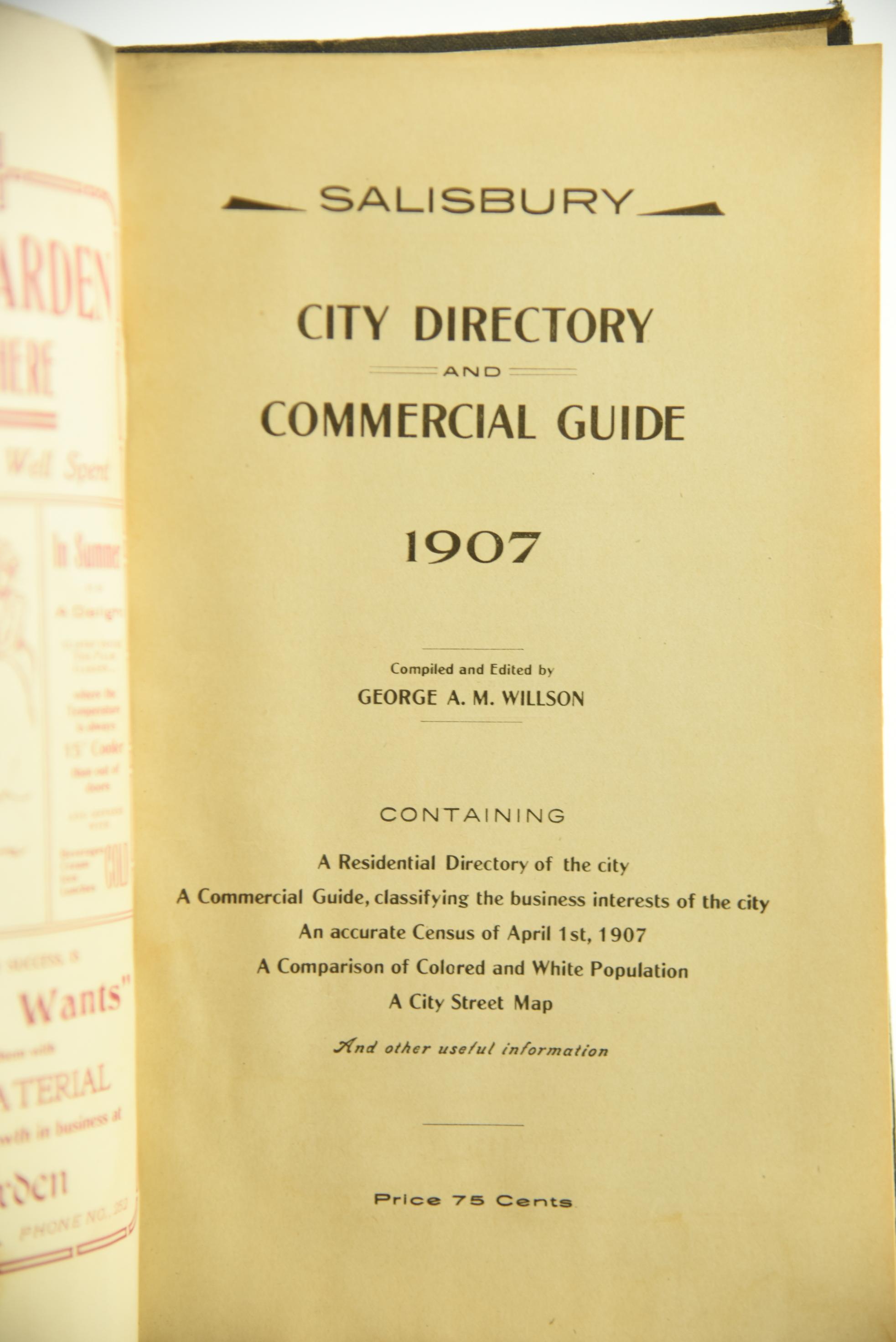 Lot #658 - “Salisbury City Directory and Commercial Guide – 1907. Compiled and Edited by George