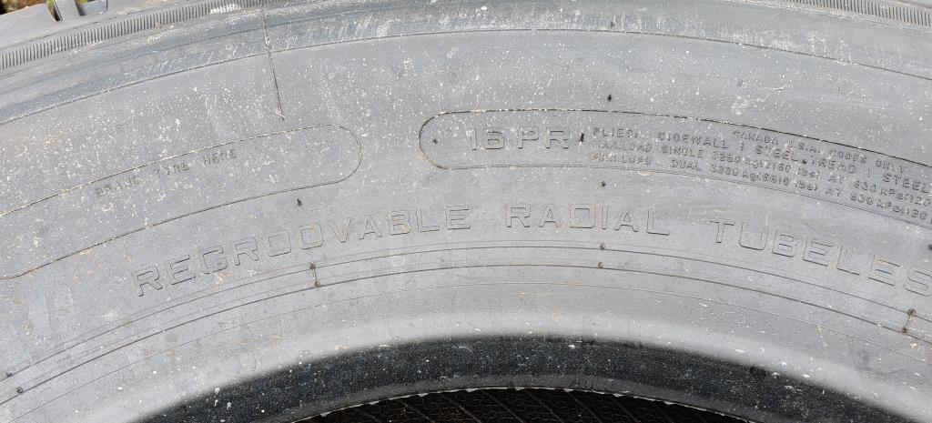 4 New Triangle 11R 24.5 Radial Unmounted Truck tires. Marked 149/146M120 PSI. Standard 8.25" Rim.