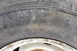 3 Used Bridgestone 385/65R 22.5 M854 Radial Mounted truck tires. Marked V-Steel Mix Tubeless.