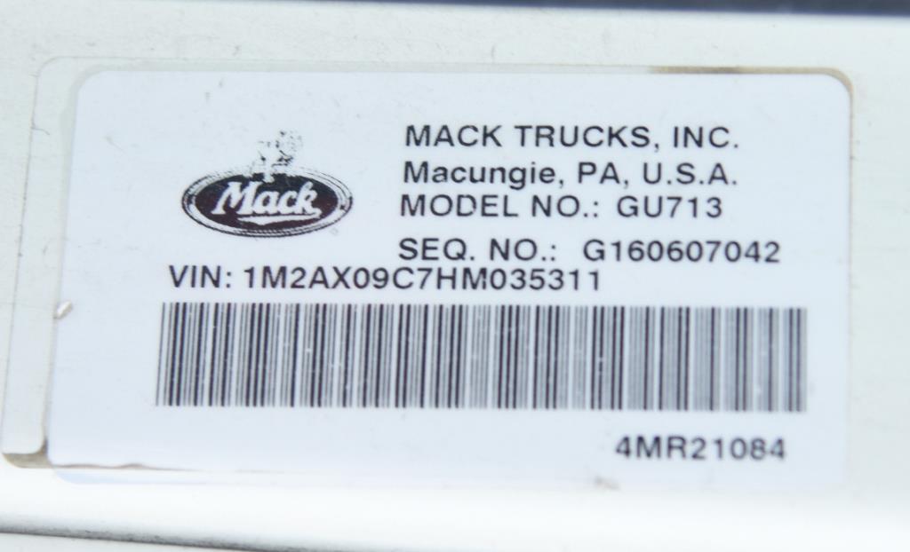 Lot #6 - 2017 Mack Granite GU713, Mack MP8-425 HP 12.8L Diesel SN# 133,473 w/ Maxitourque 8 speed
