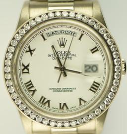 Lot #3 - 18K White Gold Men’s Rolex Presidential Wrist Watch with Roman Numeral Dial with Custom