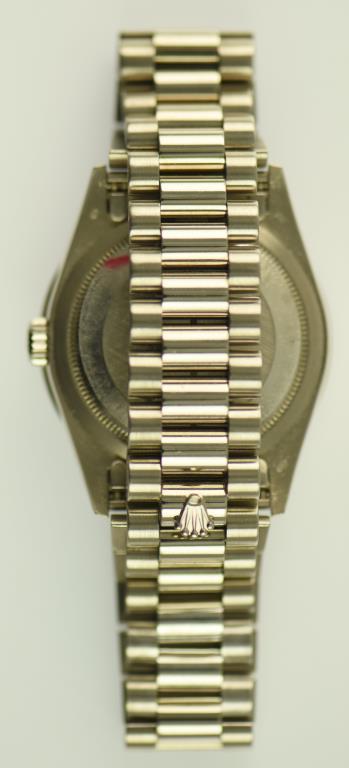 Lot #3 - 18K White Gold Men’s Rolex Presidential Wrist Watch with Roman Numeral Dial with Custom