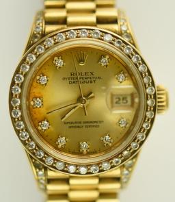 Lot #5 - 18K Yellow Gold Ladies Rolex Presidential Datejust Wrist Watch with Automatic Movement.