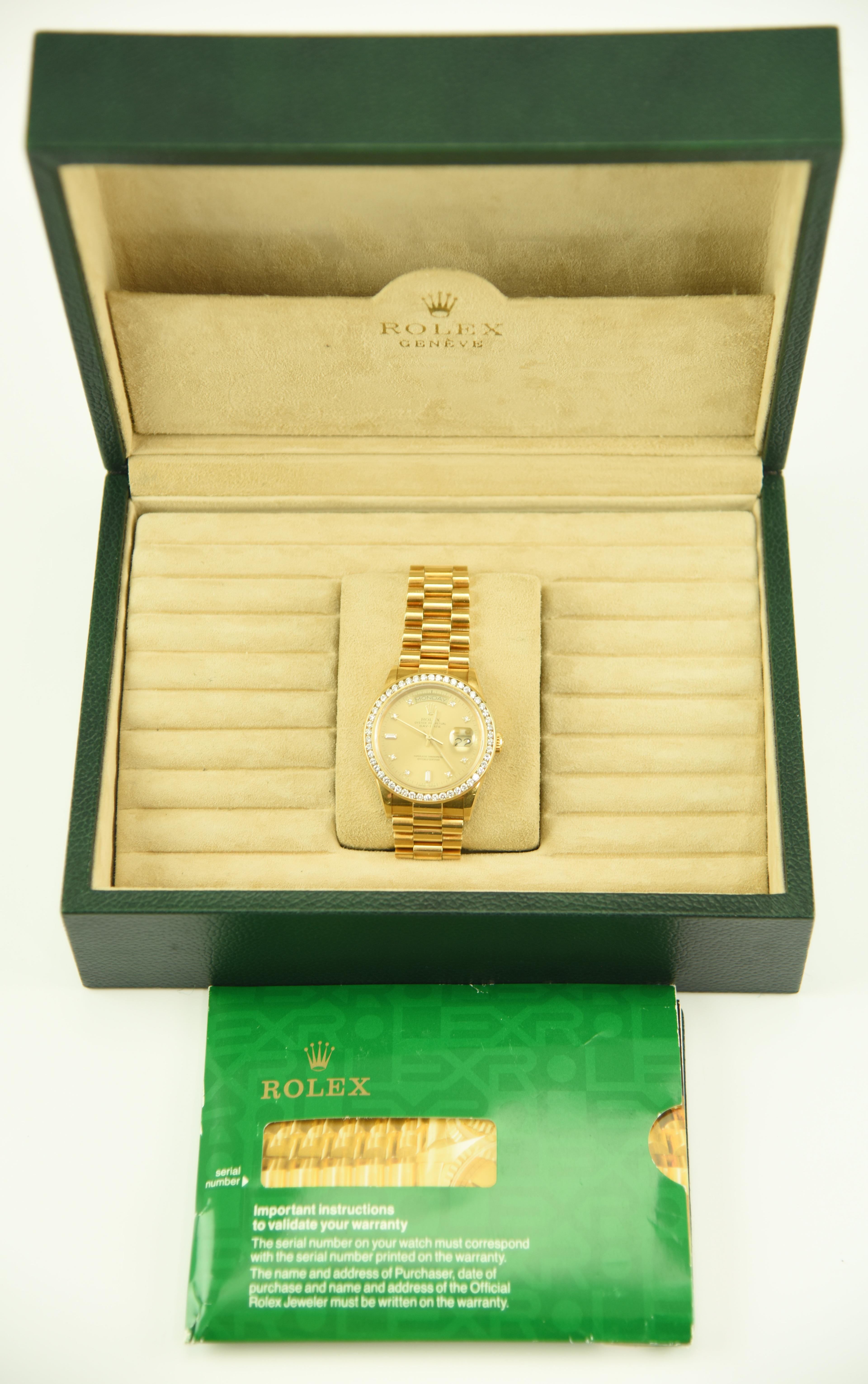 Lot #2 - 18K Yellow Gold Men’s Rolex Presidential Wrist Watch with Champagne dial with Full cut